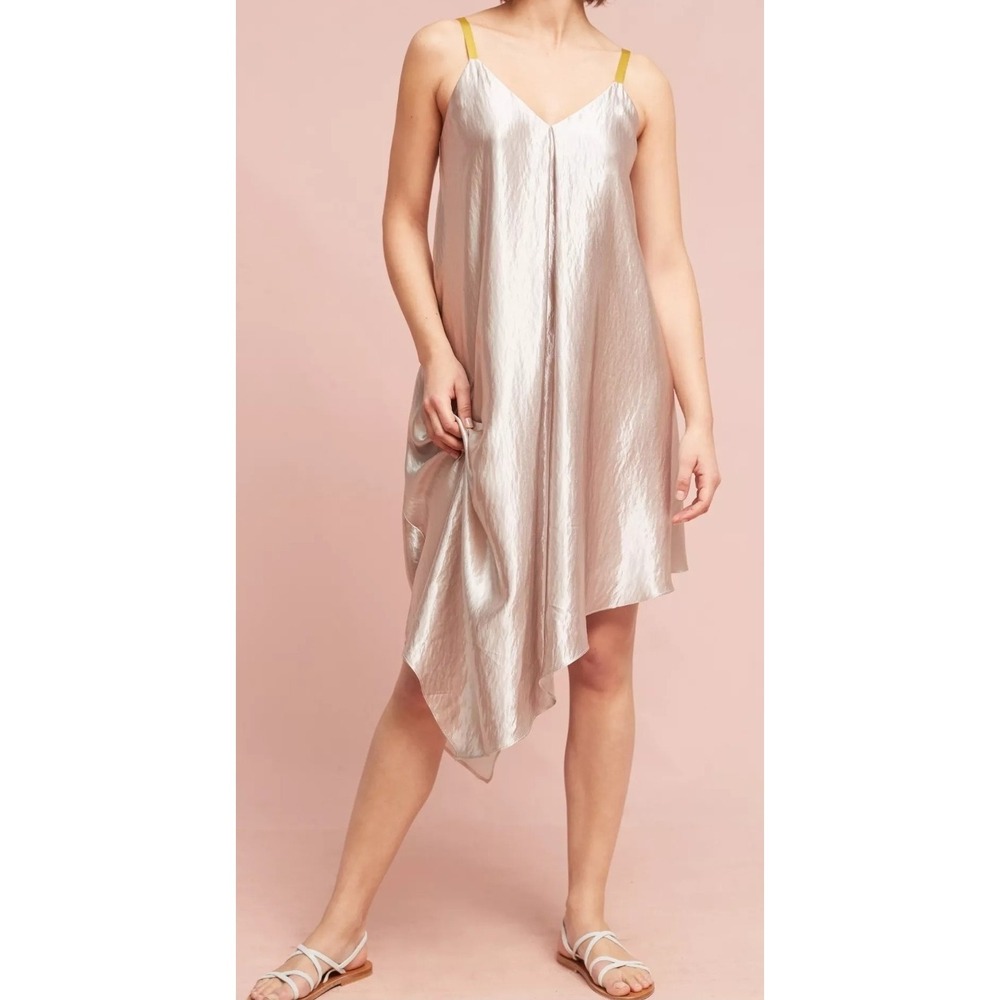 FLOREAT Anthropologie Monroe Metallic Silver Asymmetrical Rocker Boho Festival L - Picture 2 of 10
